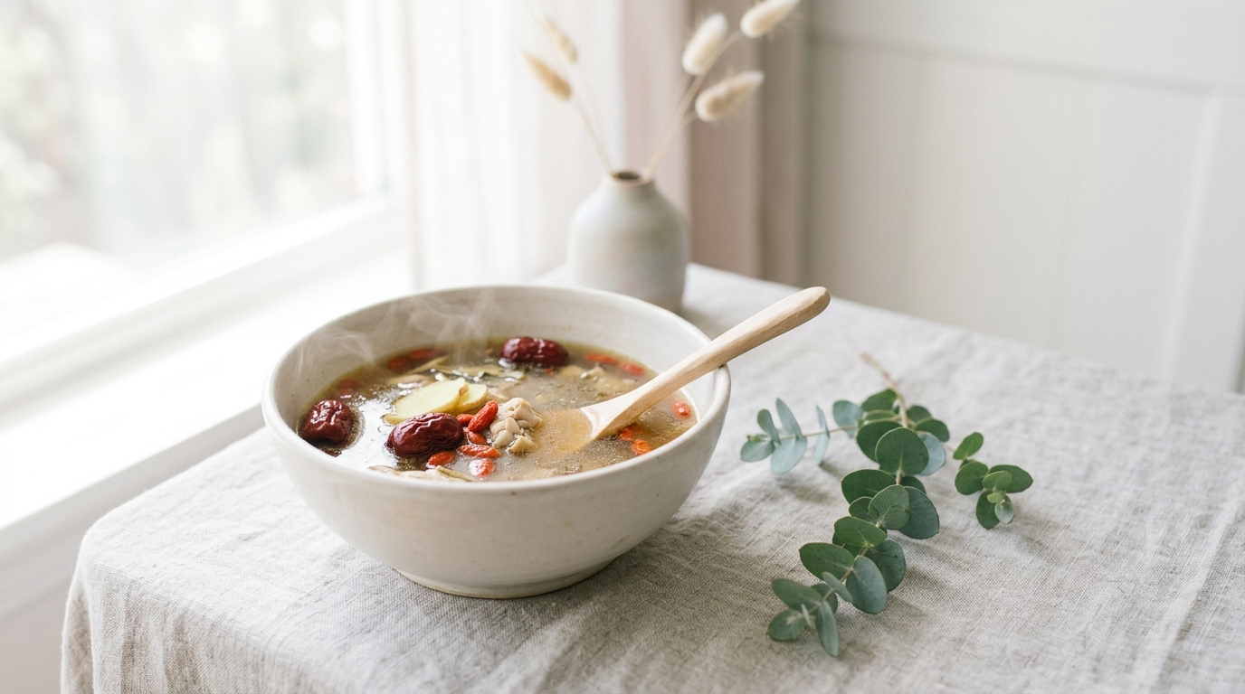 Goji and Red Date Recovery Soup — a warming postpartum recovery recipe by Emily Montague, the postpartum chef